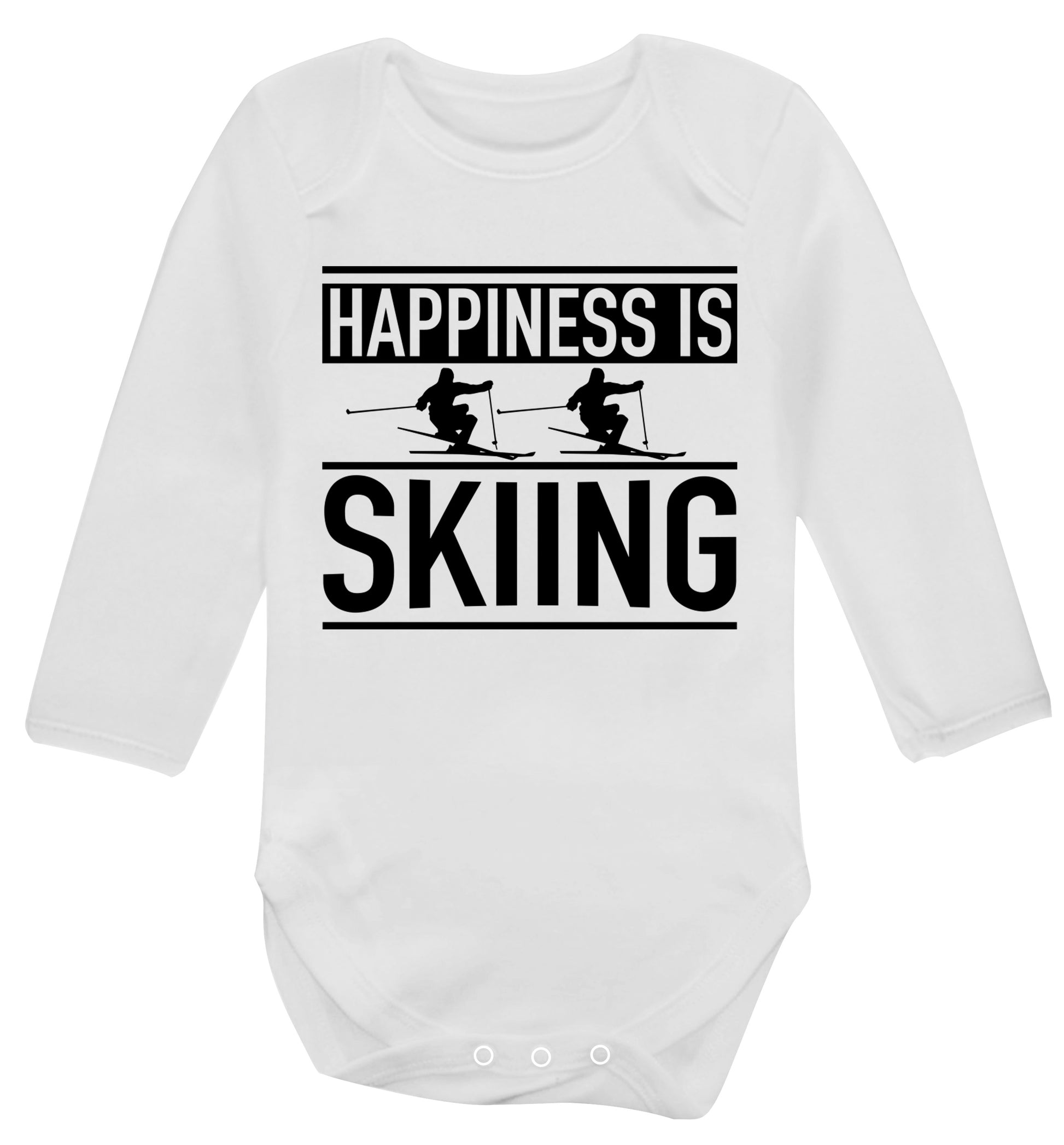Happiness is skiing Baby Vest long sleeved white 6-12 months