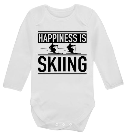 Happiness is skiing Baby Vest long sleeved white 6-12 months