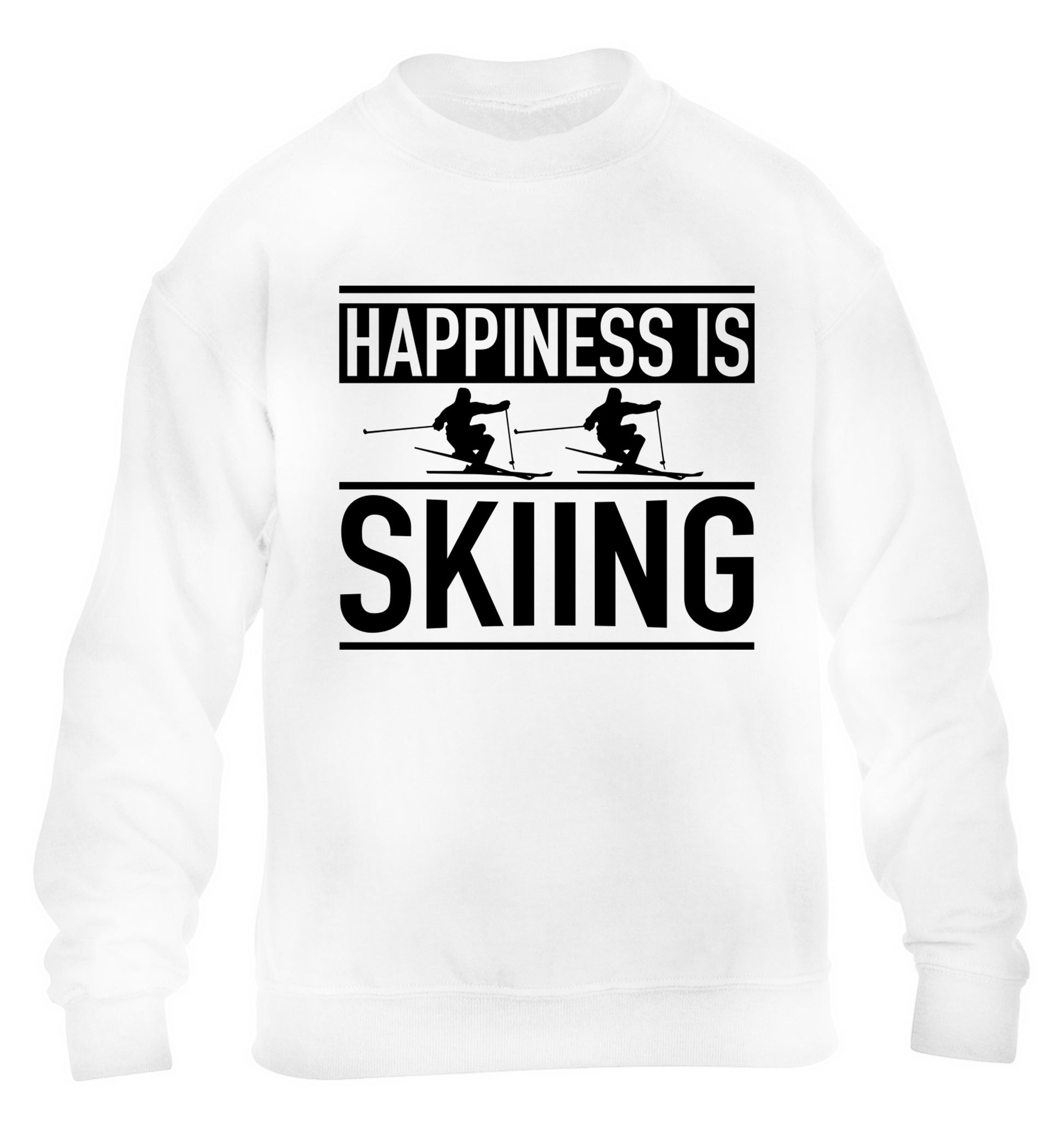 Happiness is skiing children's white sweater 12-14 Years