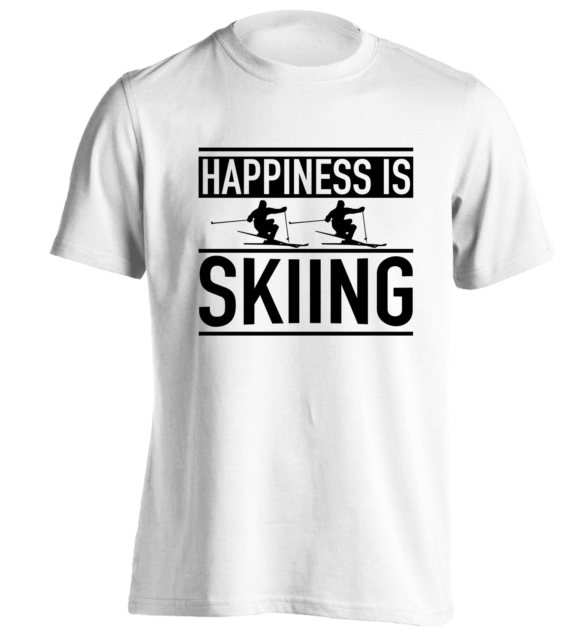 Happiness is skiing adults unisexwhite Tshirt 2XL