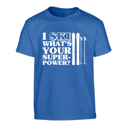 I ski what's your superpower? Children's blue Tshirt 12-14 Years