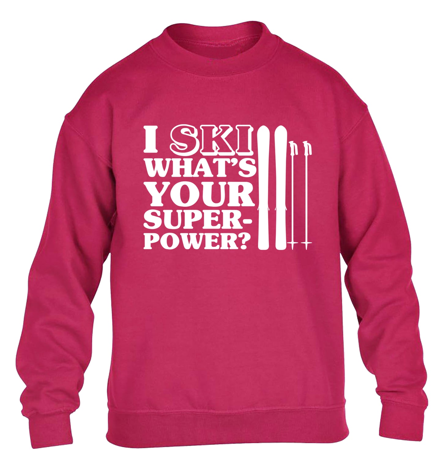 I ski what's your superpower? children's pink sweater 12-14 Years