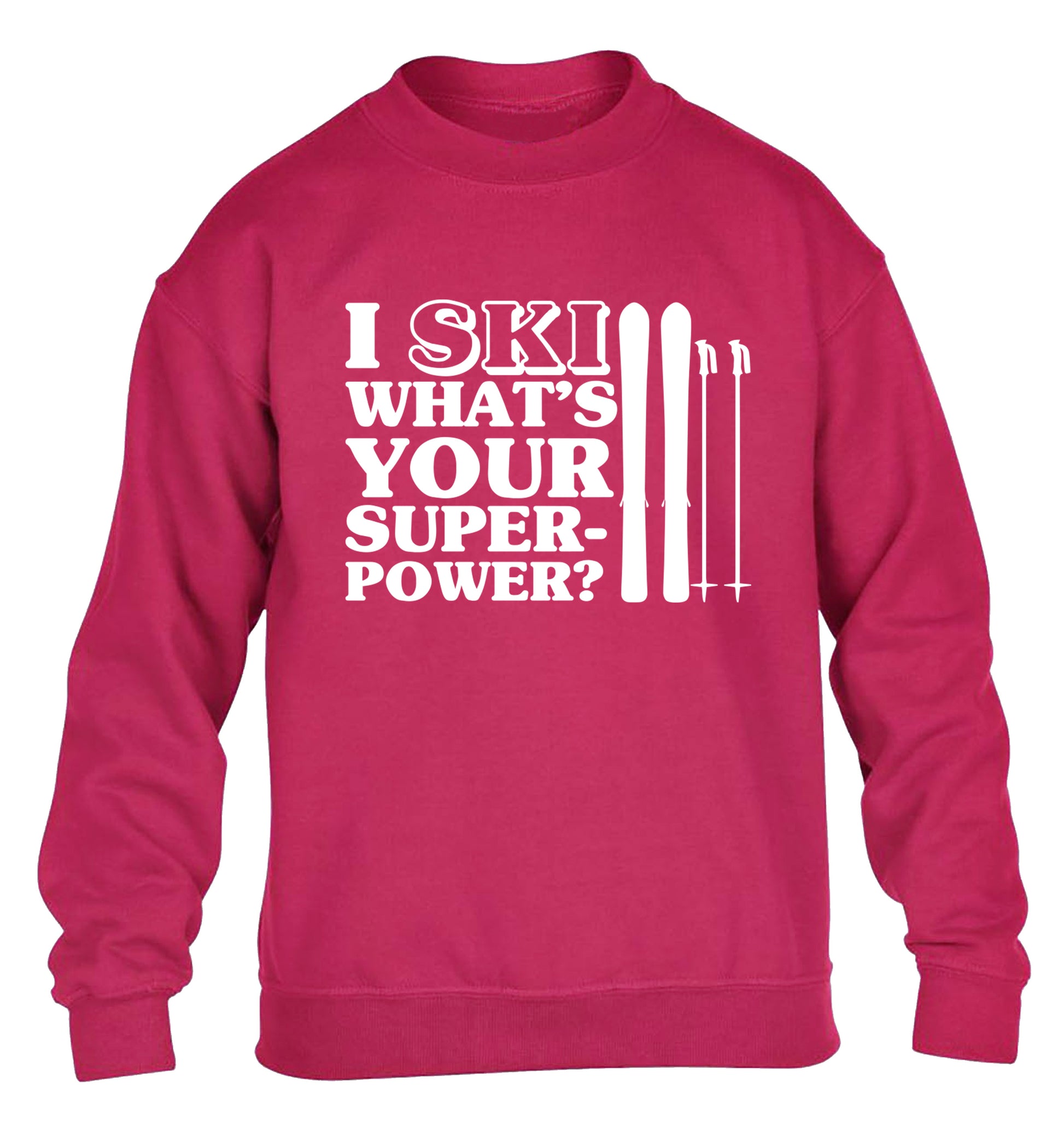 I ski what's your superpower? children's pink sweater 12-14 Years