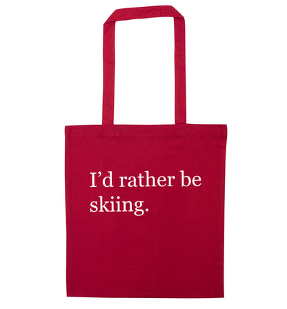 I'd rather be skiing red tote bag