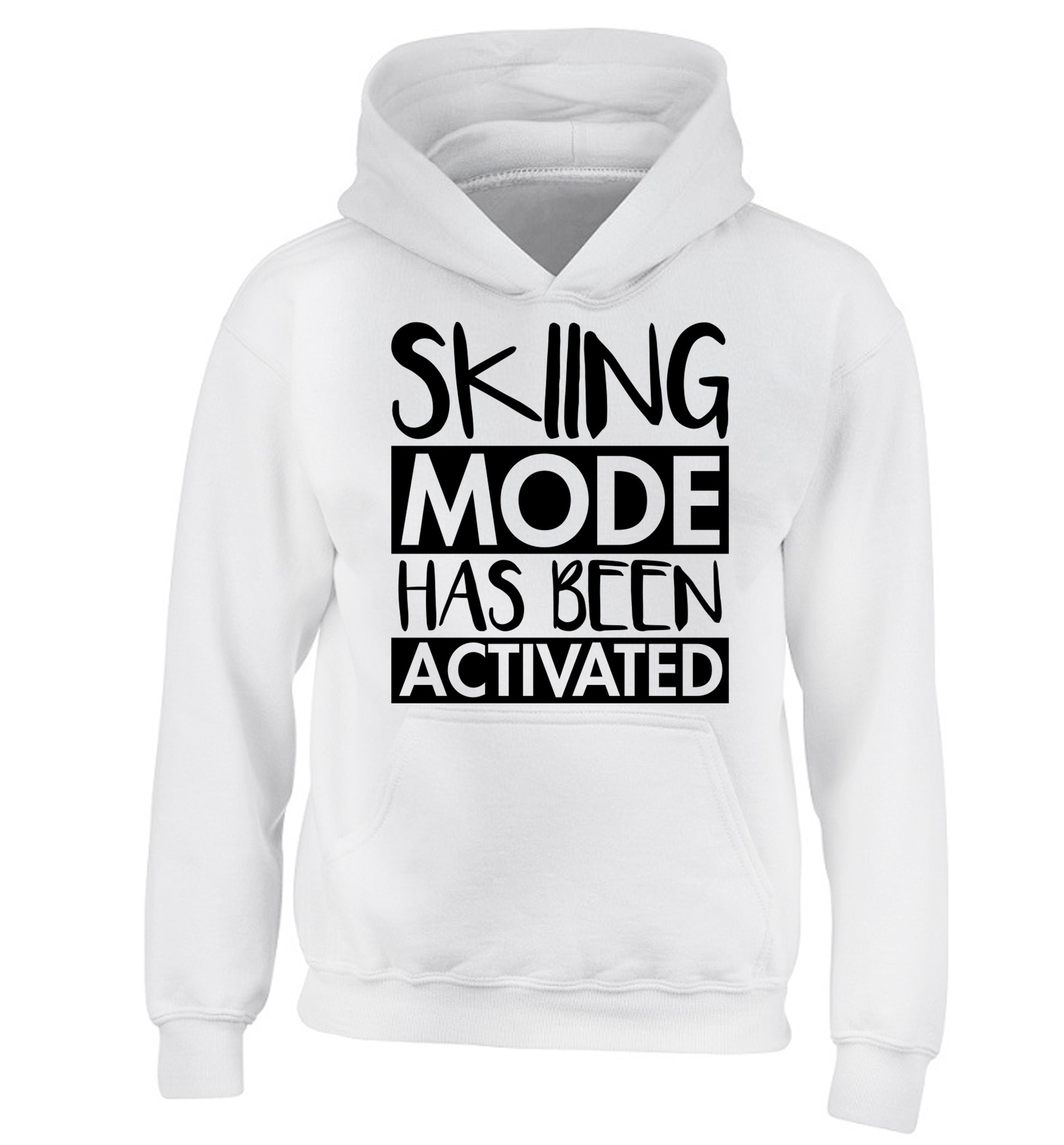Skiing mode activated children's white hoodie 12-14 Years
