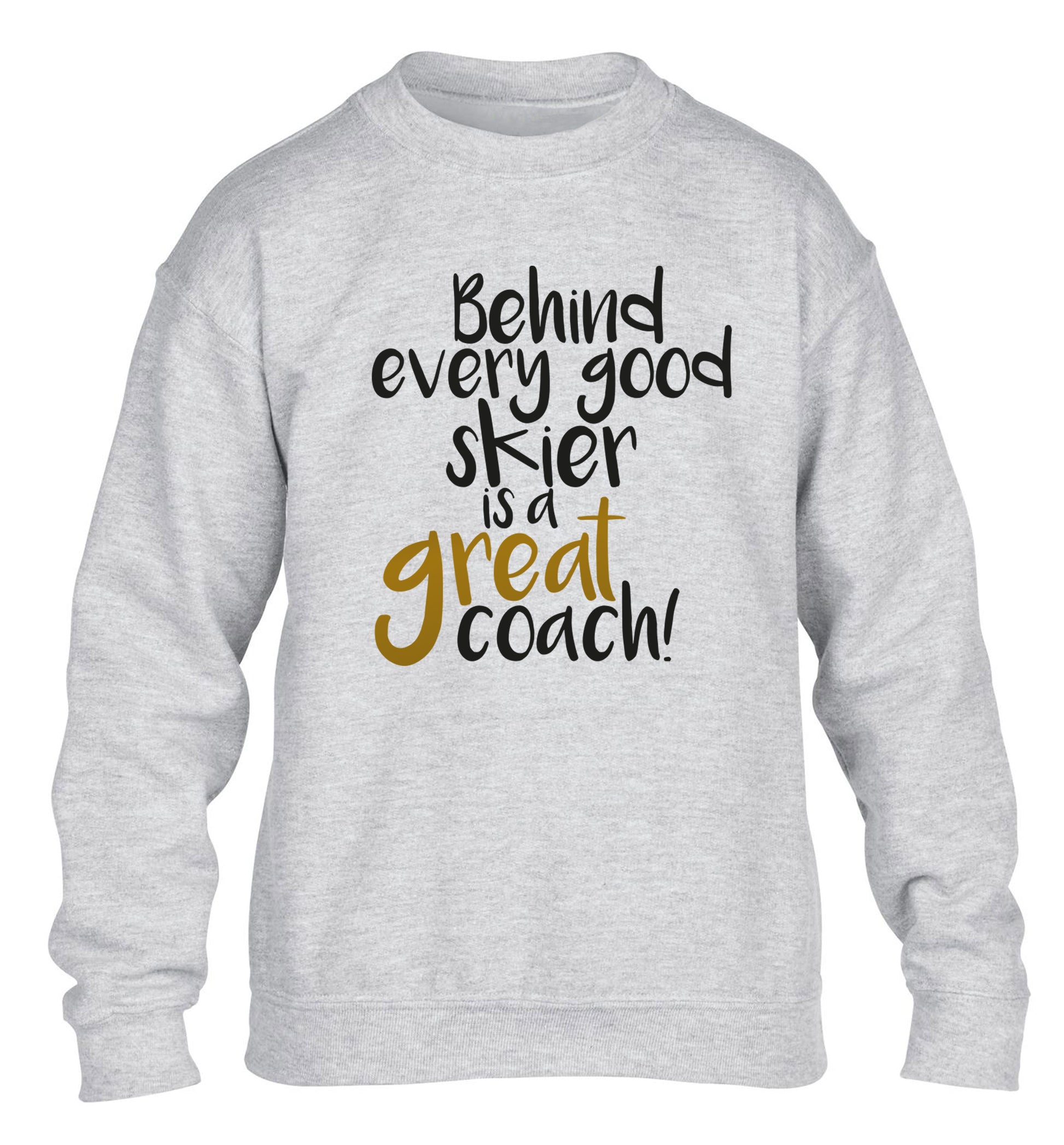 Behind every good skier is a great coach! children's grey sweater 12-14 Years