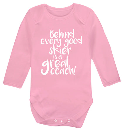 Behind every good skier is a great coach! Baby Vest long sleeved pale pink 6-12 months