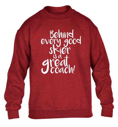Behind every good skier is a great coach! children's grey sweater 12-14 Years
