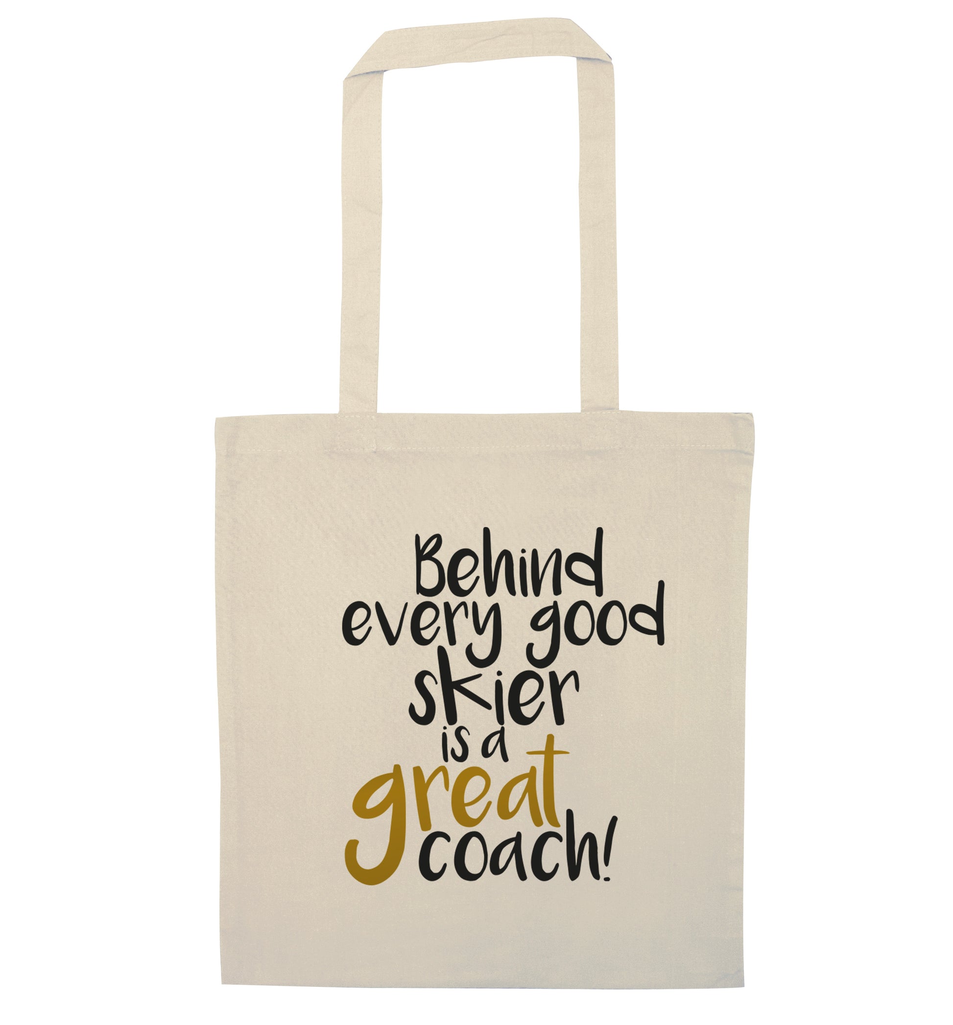 Behind every good skier is a great coach! natural tote bag