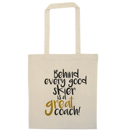 Behind every good skier is a great coach! natural tote bag