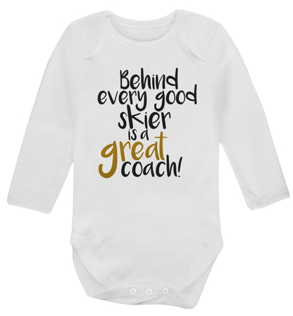 Behind every good skier is a great coach! Baby Vest long sleeved white 6-12 months