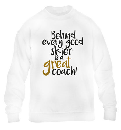Behind every good skier is a great coach! children's white sweater 12-14 Years