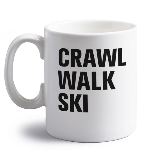 Crawl walk ski right handed white ceramic mug 