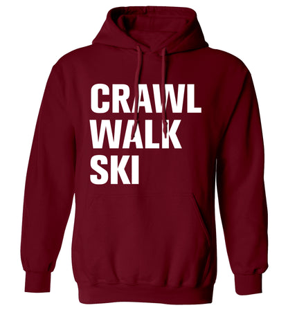 Crawl walk ski adults unisexmaroon hoodie 2XL