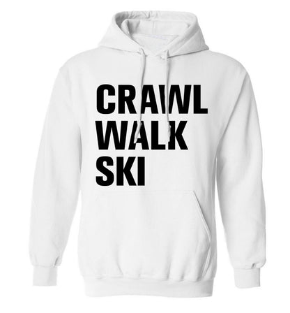 Crawl walk ski adults unisexwhite hoodie 2XL