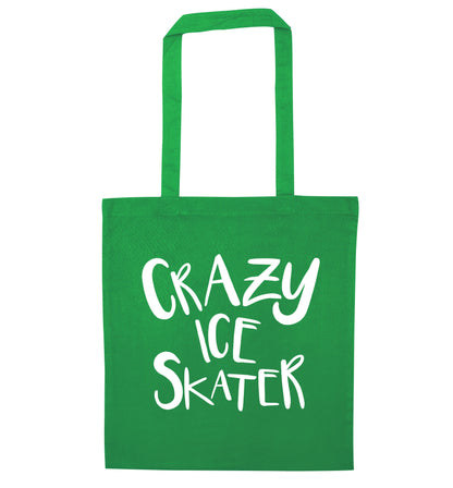 Crazy ice skater green tote bag