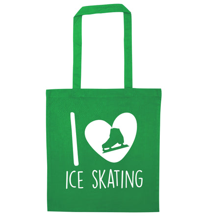 I love ice skating green tote bag
