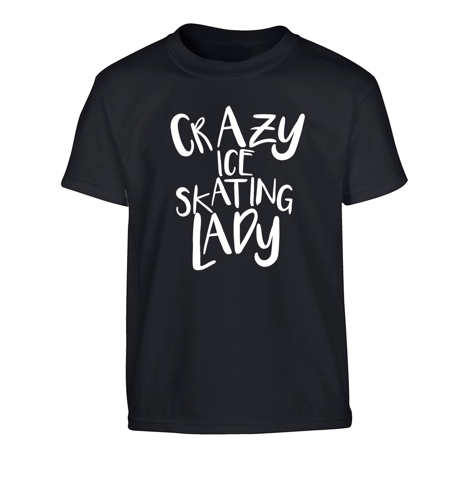 Crazy ice skating lady Children's black Tshirt 12-14 Years