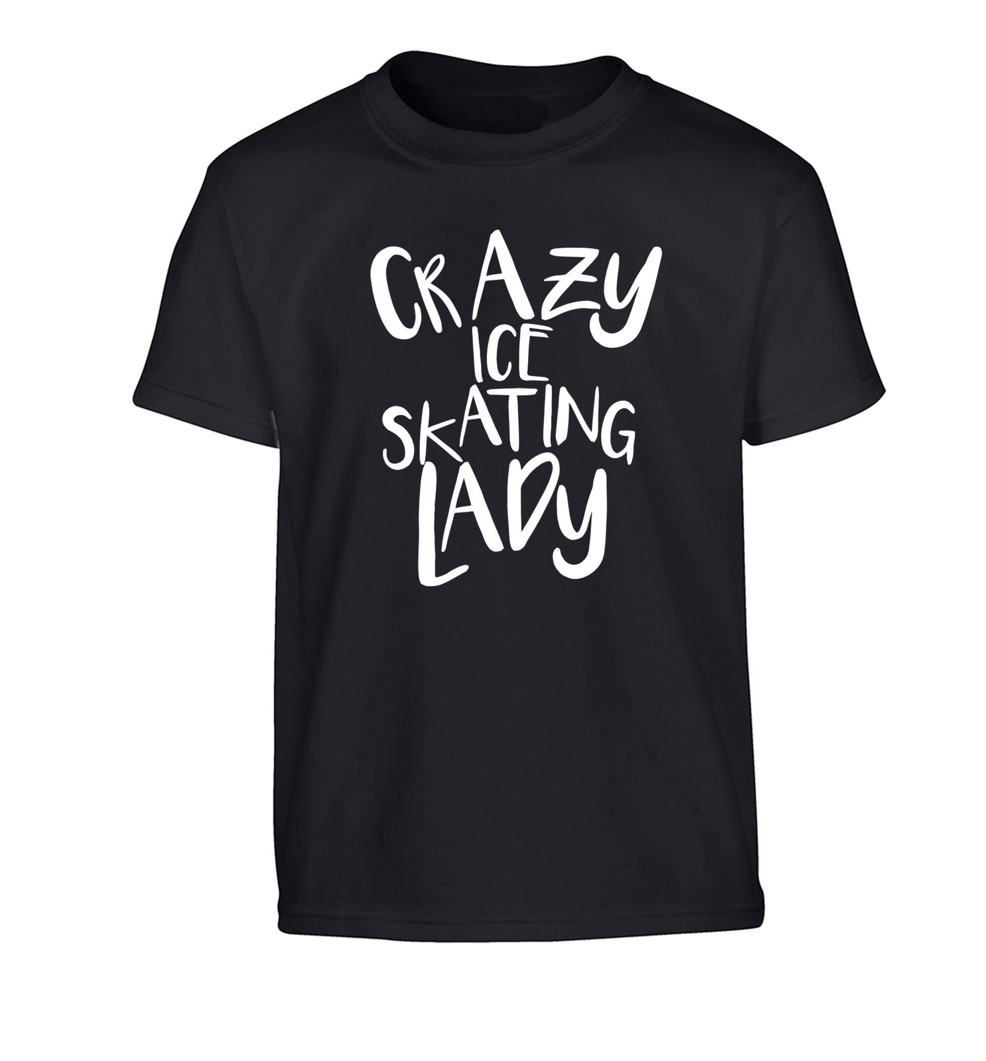 Crazy ice skating lady Children's black Tshirt 12-14 Years