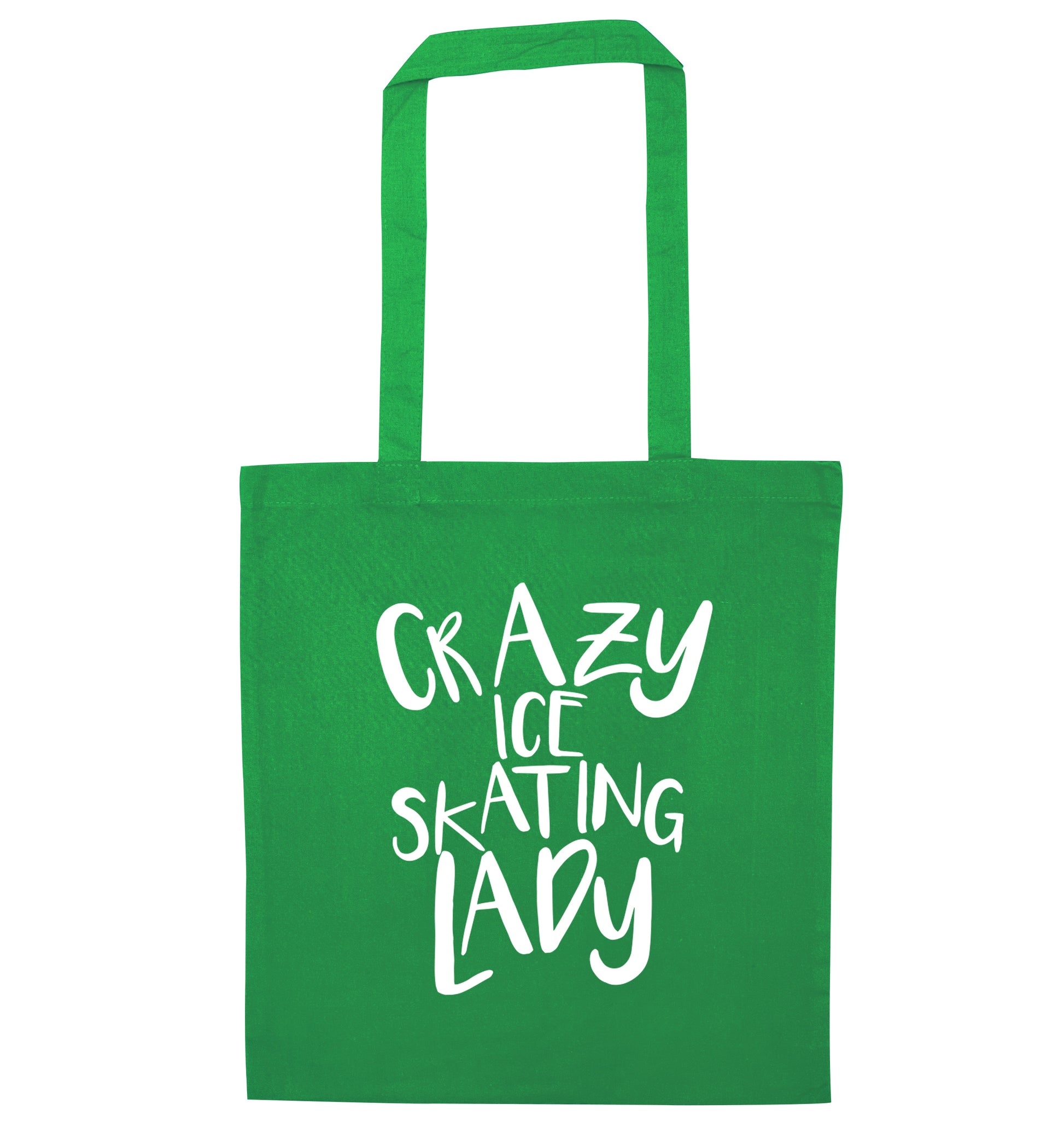 Crazy ice skating lady green tote bag