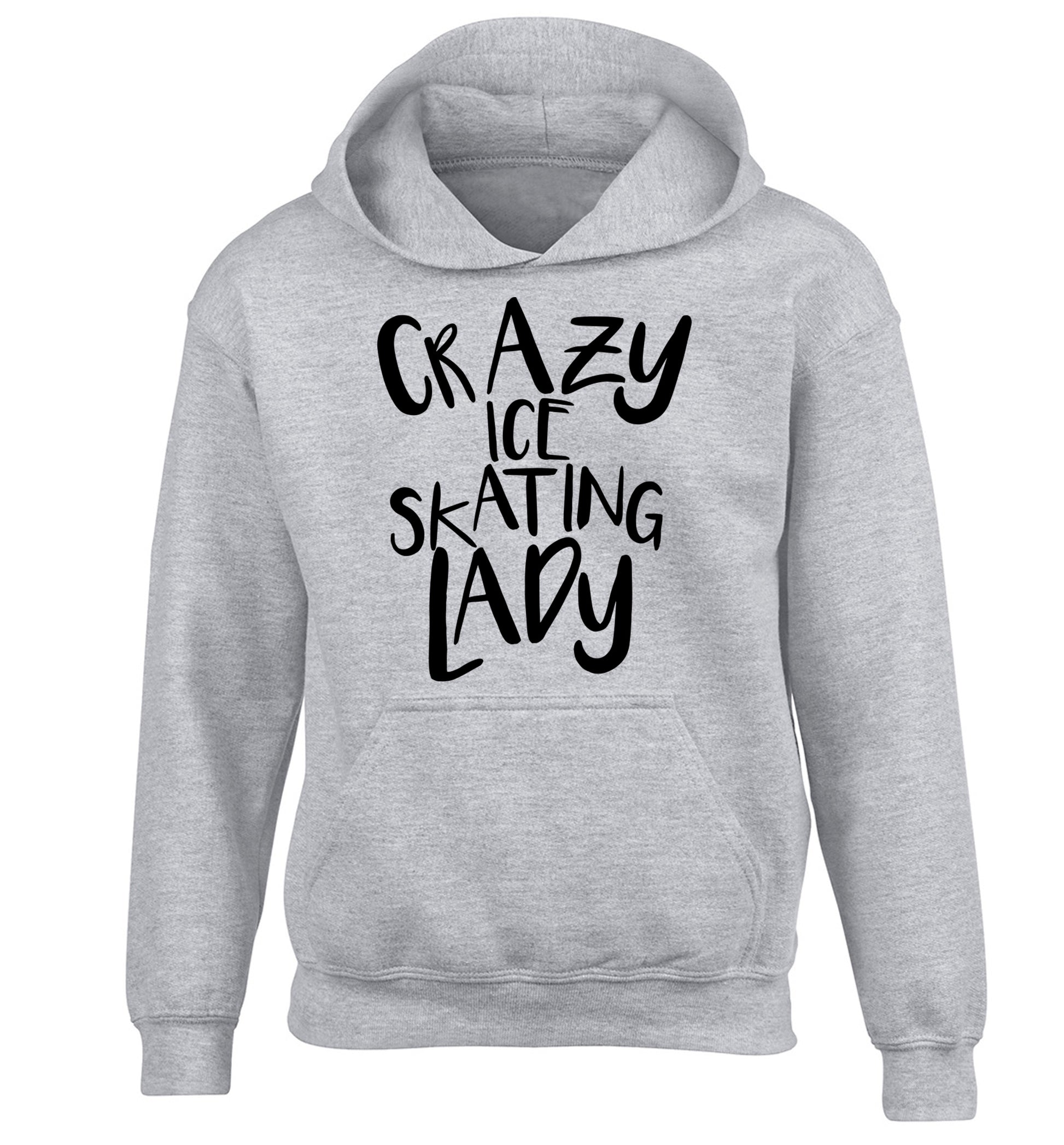 Crazy ice skating lady children's grey hoodie 12-14 Years
