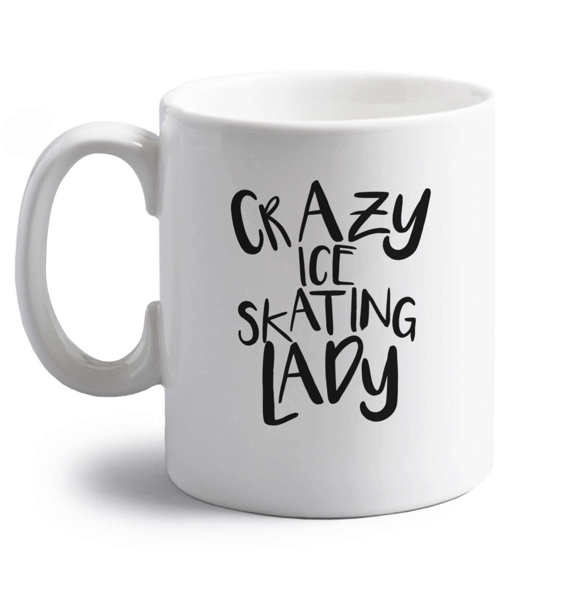 Crazy ice skating lady right handed white ceramic mug 