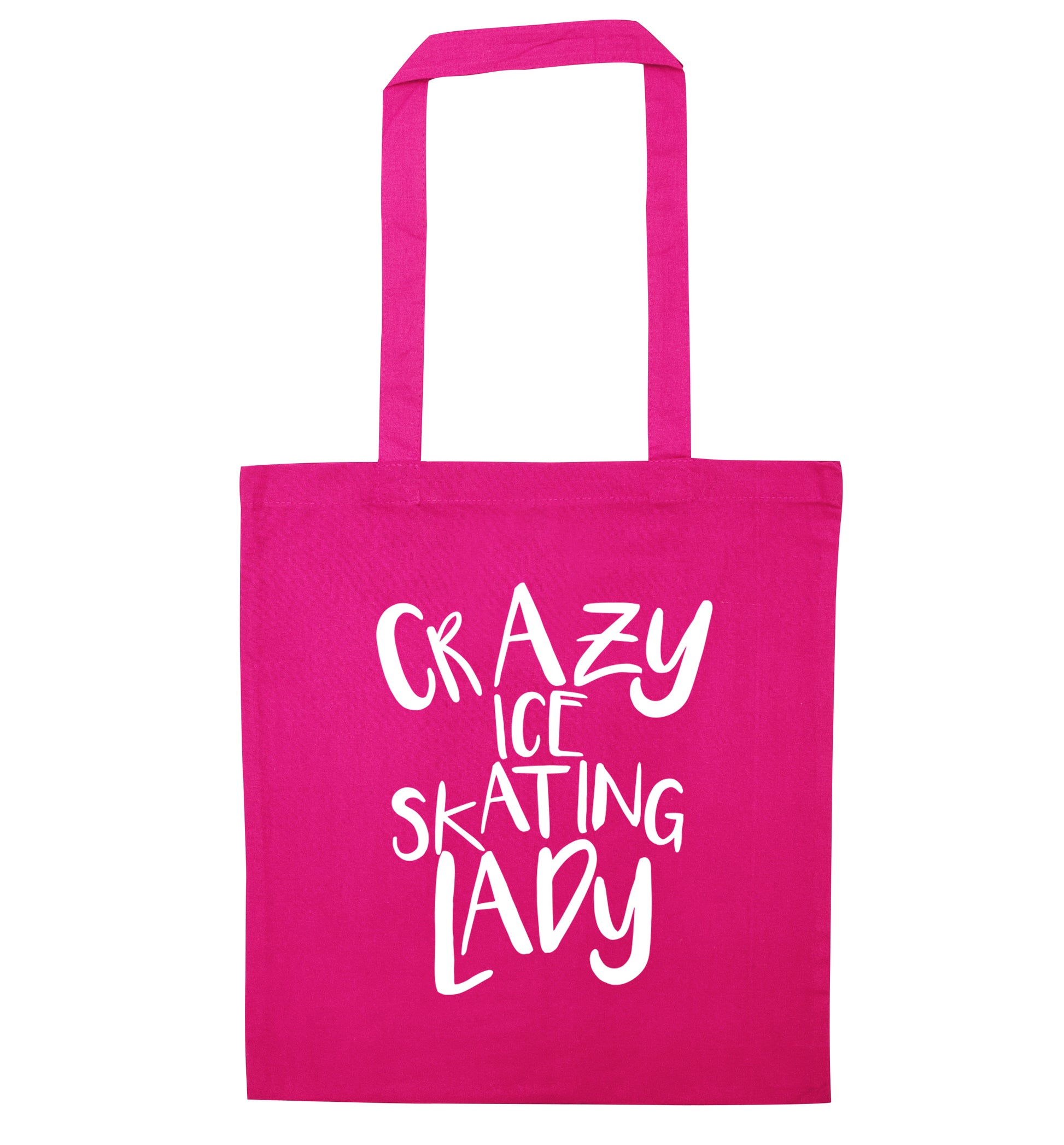 Crazy ice skating lady pink tote bag