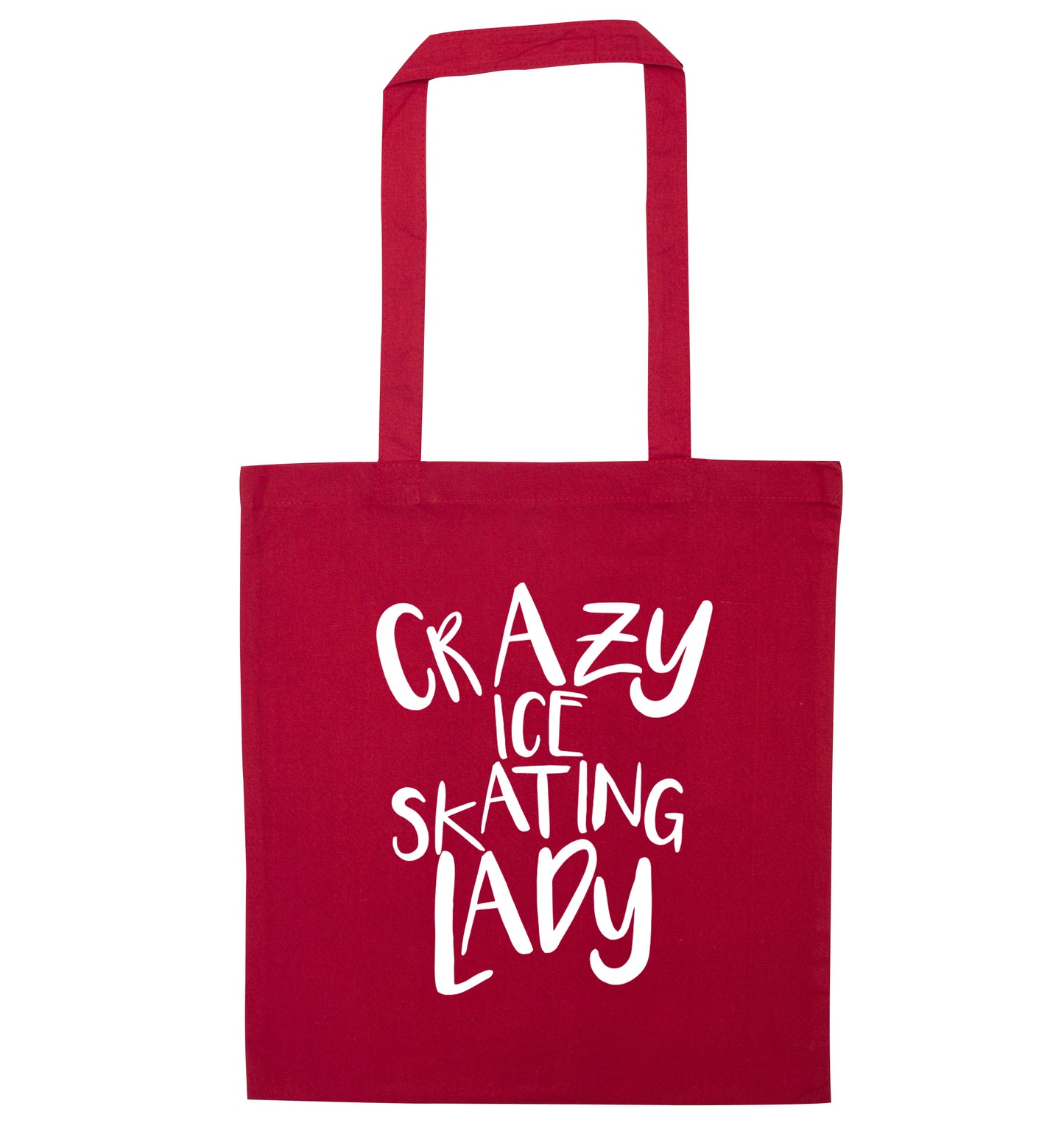 Crazy ice skating lady red tote bag