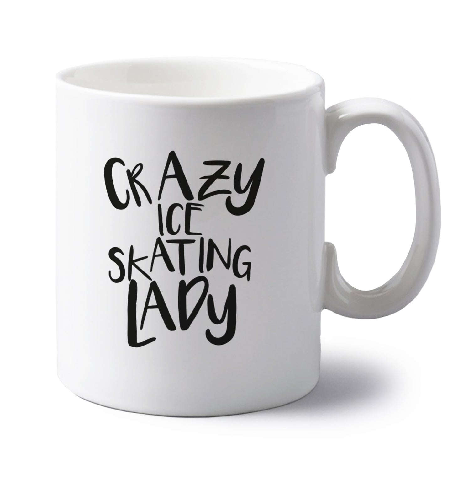 Crazy ice skating lady left handed white ceramic mug 