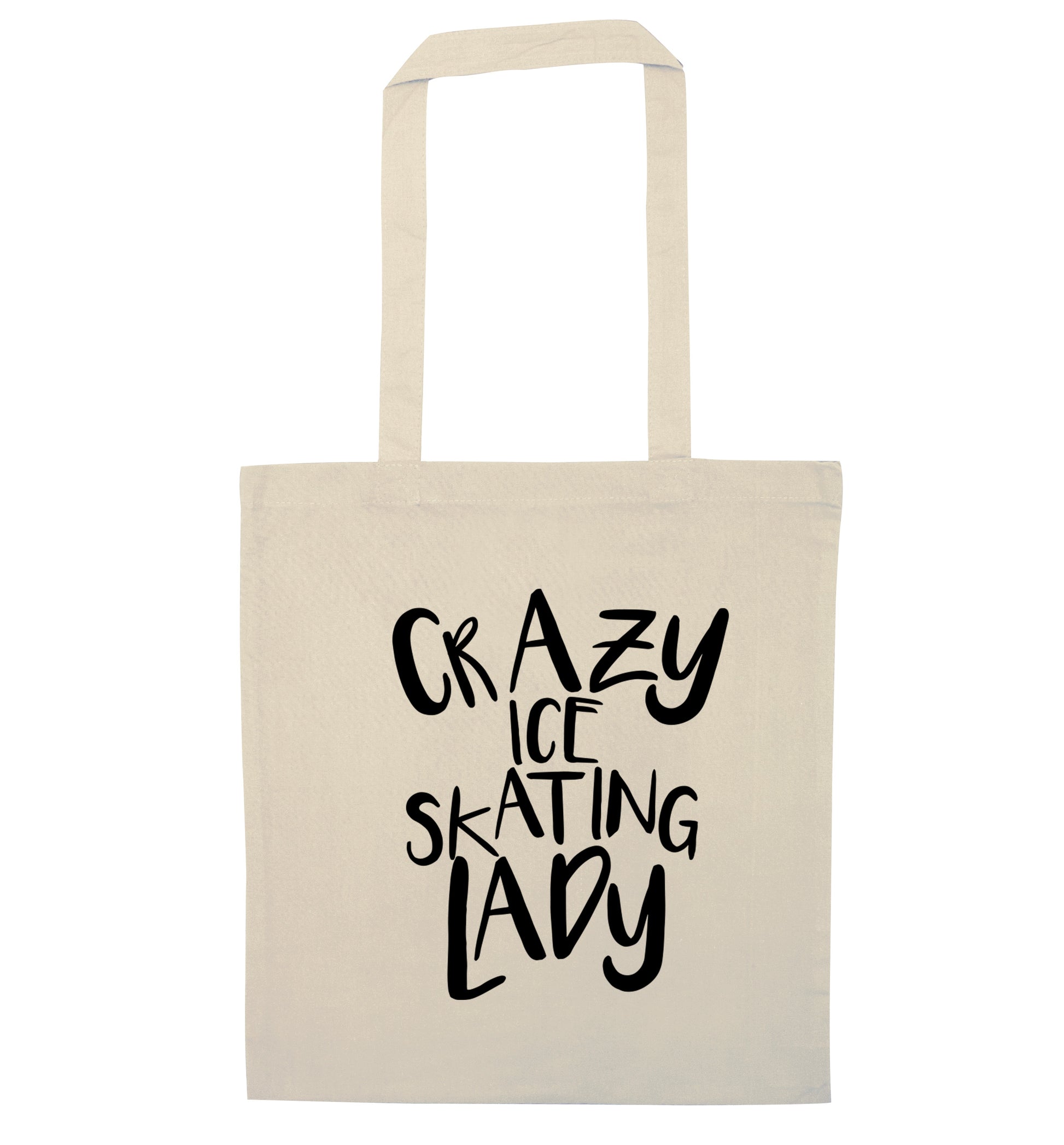 Crazy ice skating lady natural tote bag