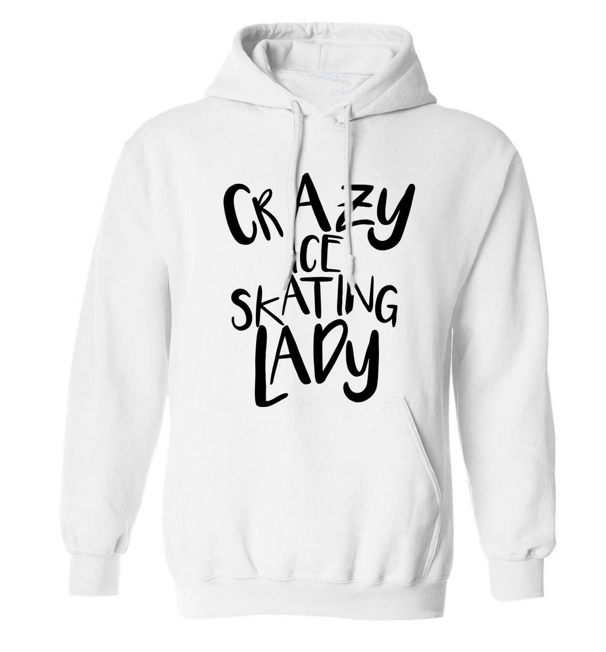 Crazy ice skating lady adults unisexwhite hoodie 2XL