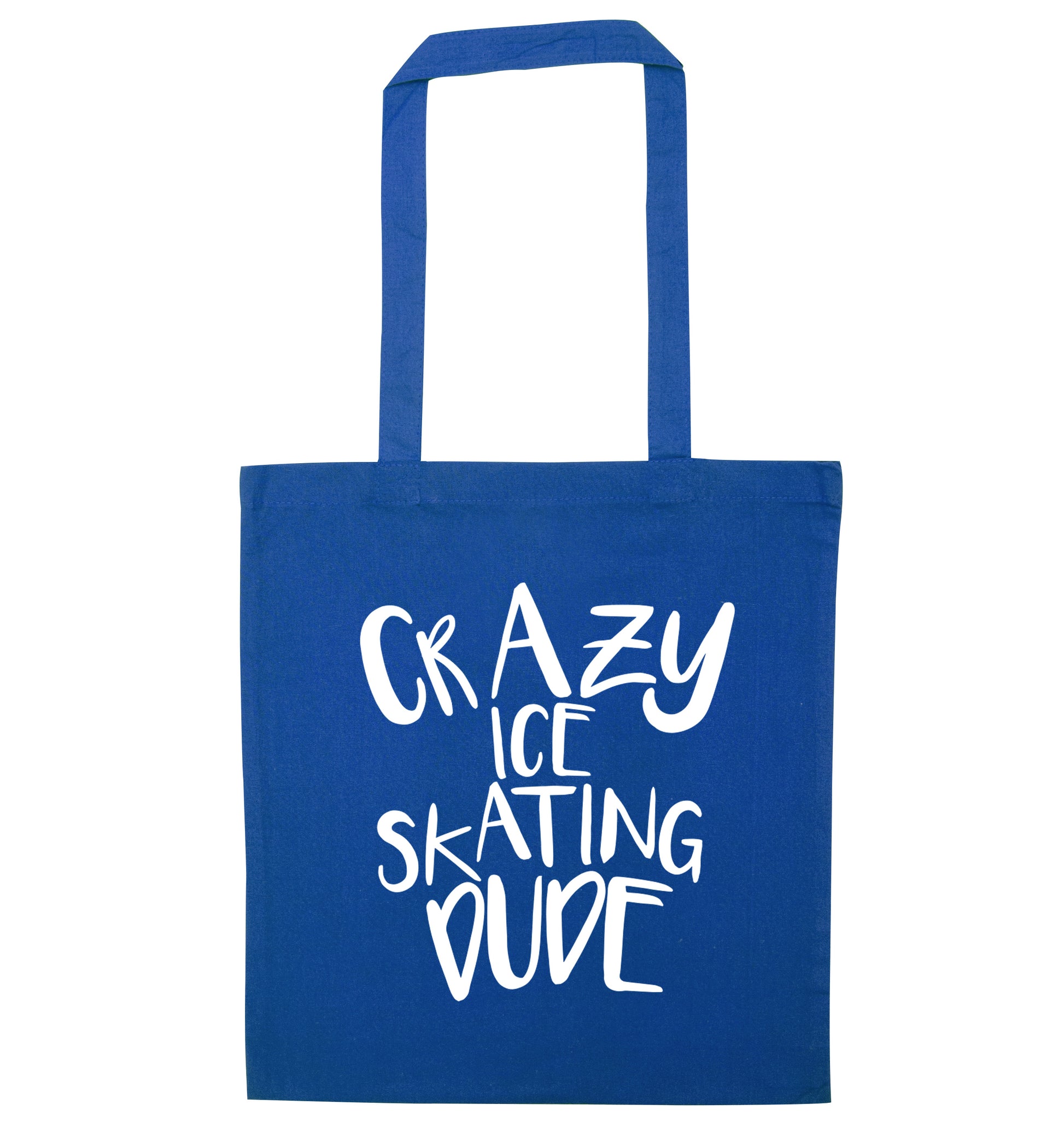 Crazy ice skating dude blue tote bag
