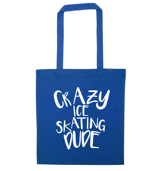 Crazy ice skating dude blue tote bag