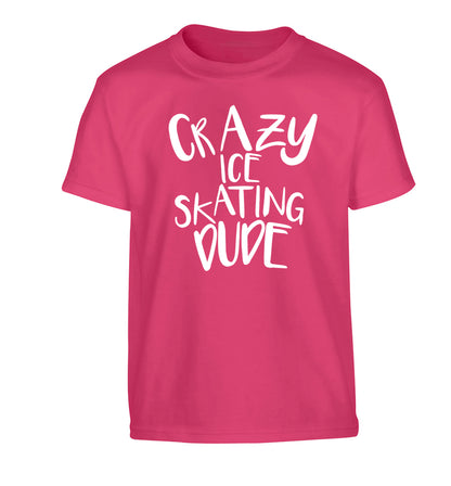 Crazy ice skating dude Children's pink Tshirt 12-14 Years