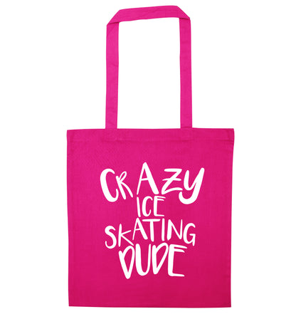 Crazy ice skating dude pink tote bag