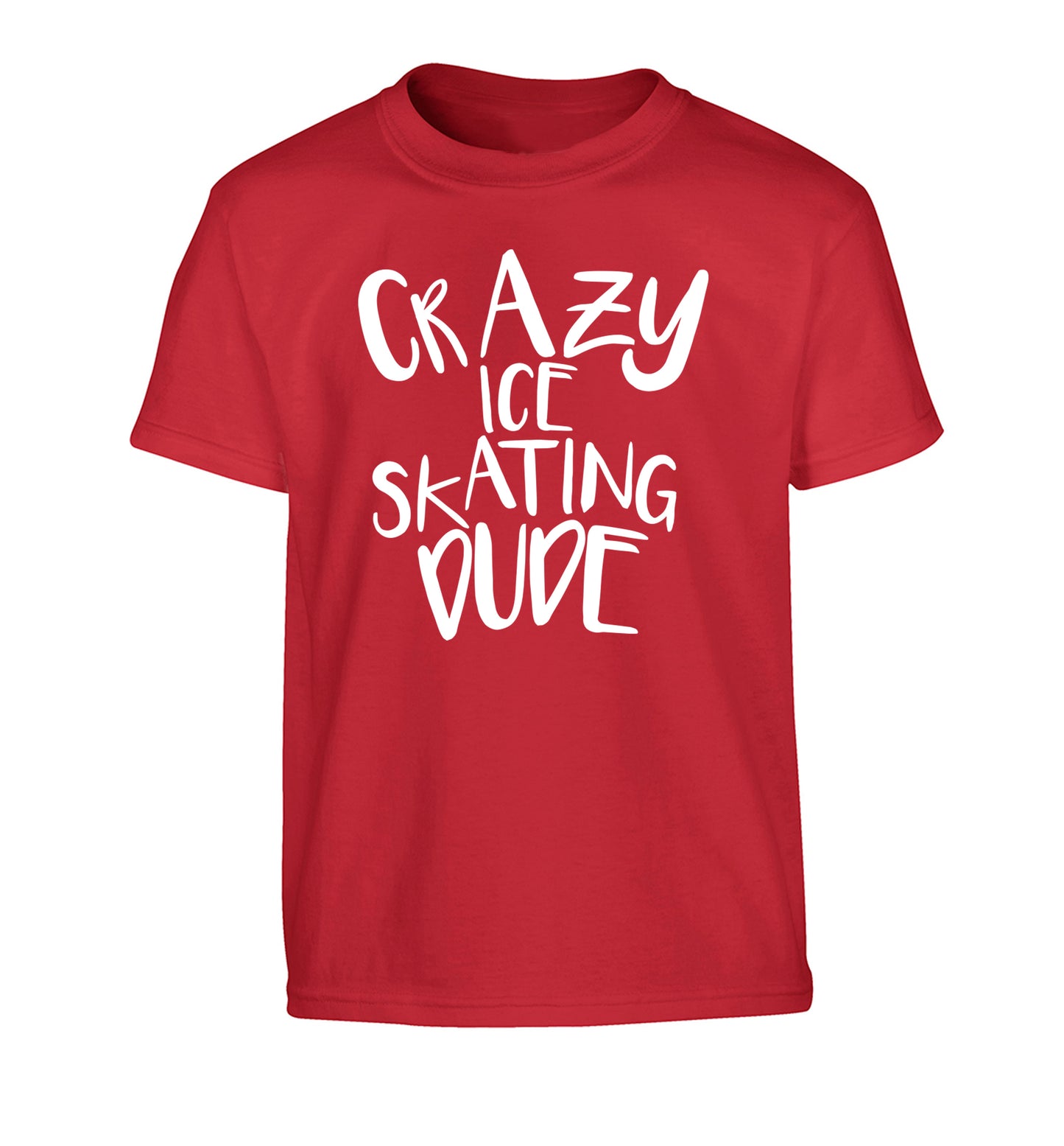 Crazy ice skating dude Children's red Tshirt 12-14 Years