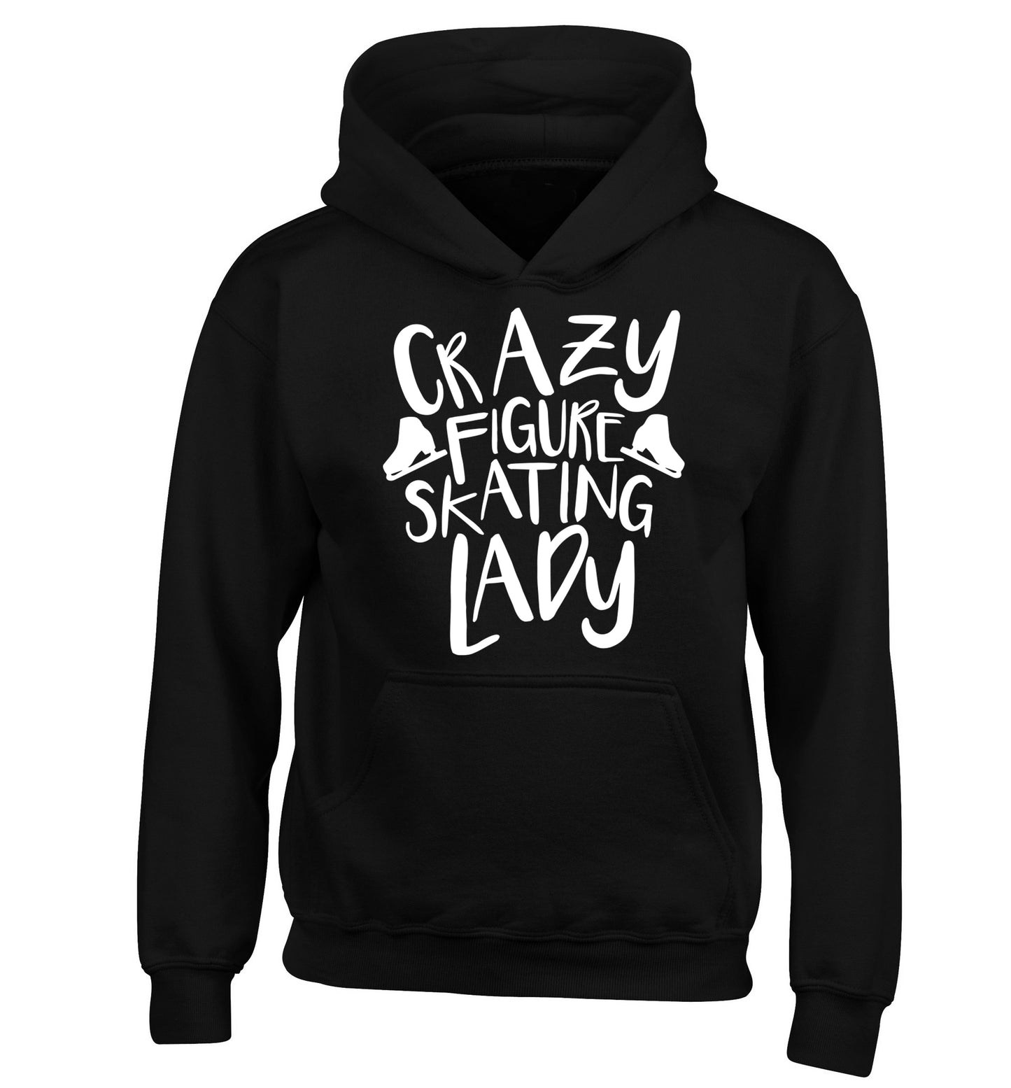 Crazy figure skating lady children's black hoodie 12-14 Years