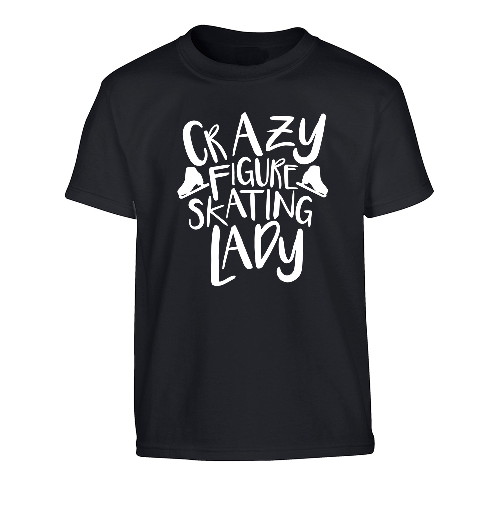 Crazy figure skating lady Children's black Tshirt 12-14 Years