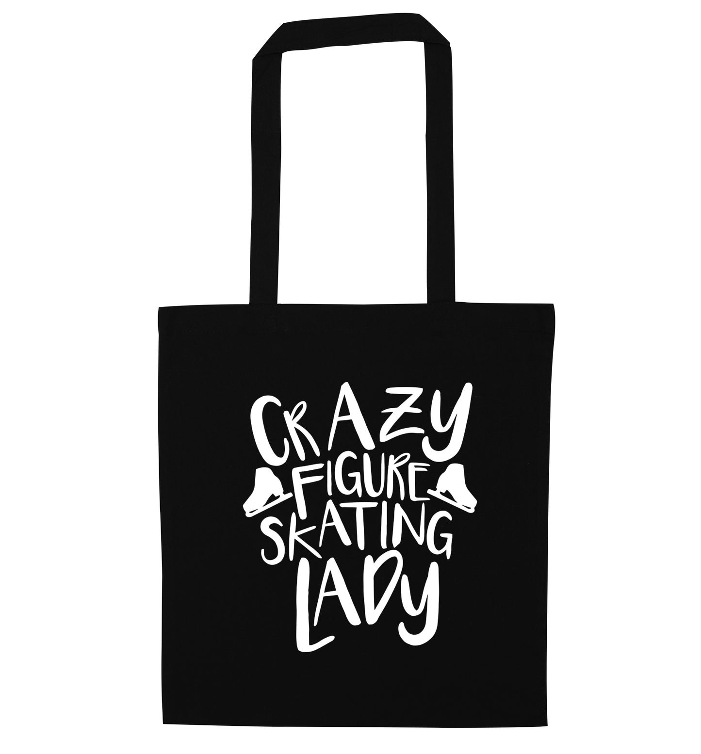 Crazy figure skating lady black tote bag