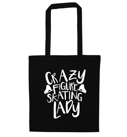 Crazy figure skating lady black tote bag
