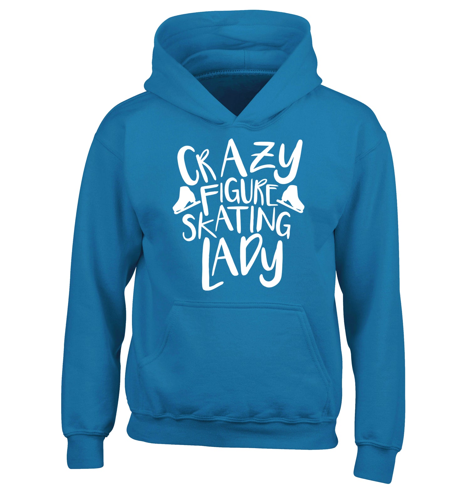 Crazy figure skating lady children's blue hoodie 12-14 Years