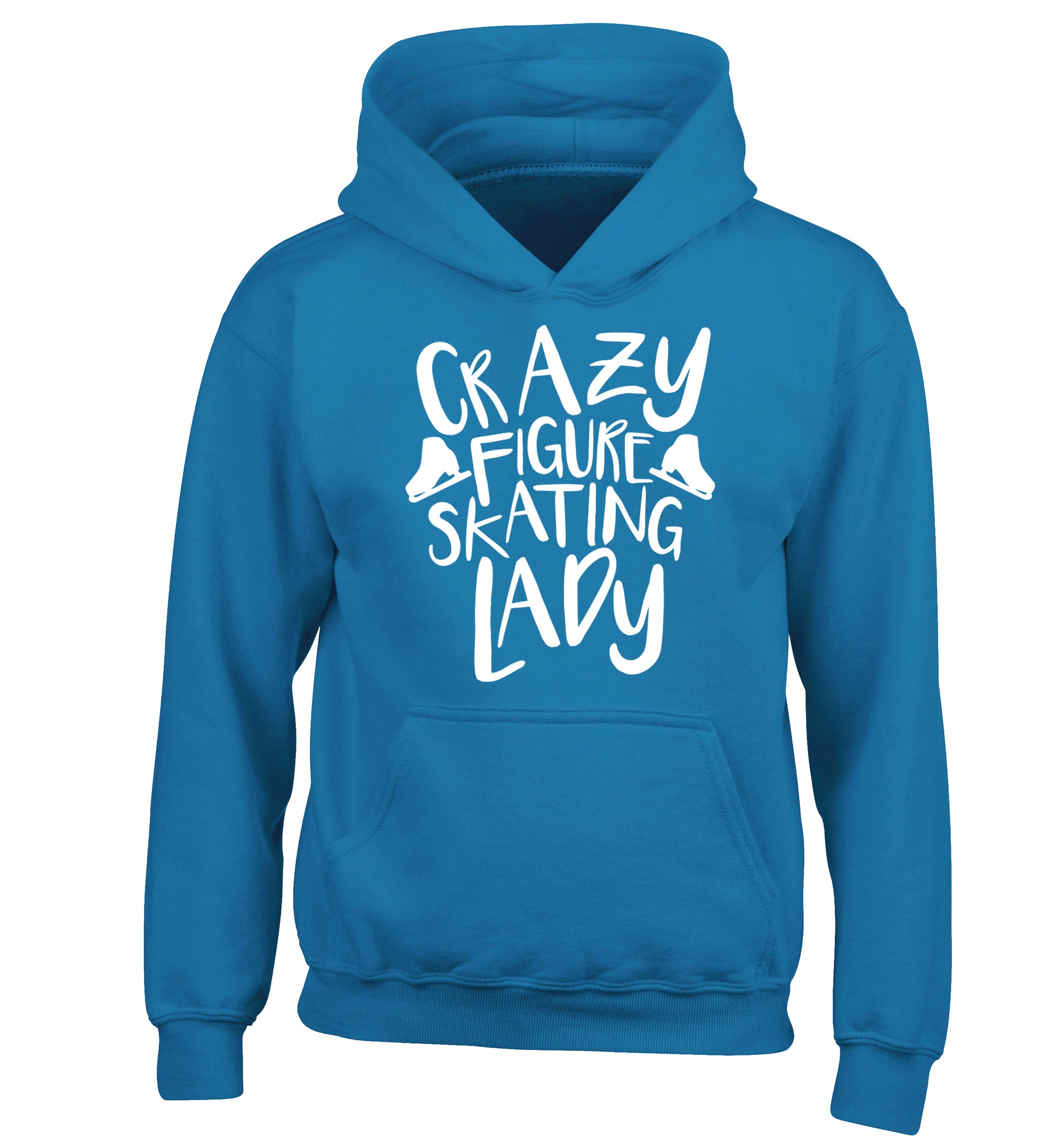 Crazy figure skating lady children's blue hoodie 12-14 Years