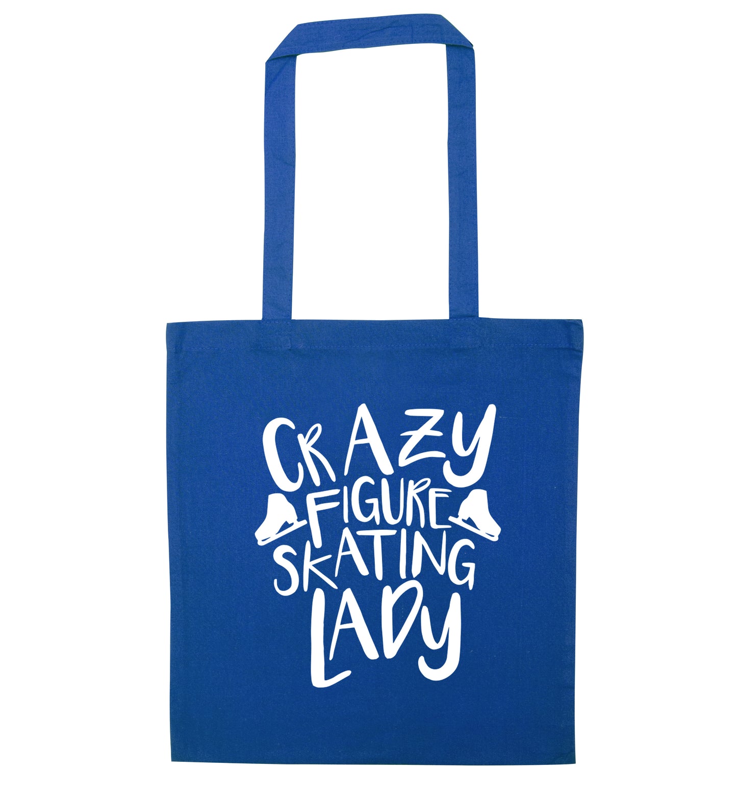 Crazy figure skating lady blue tote bag