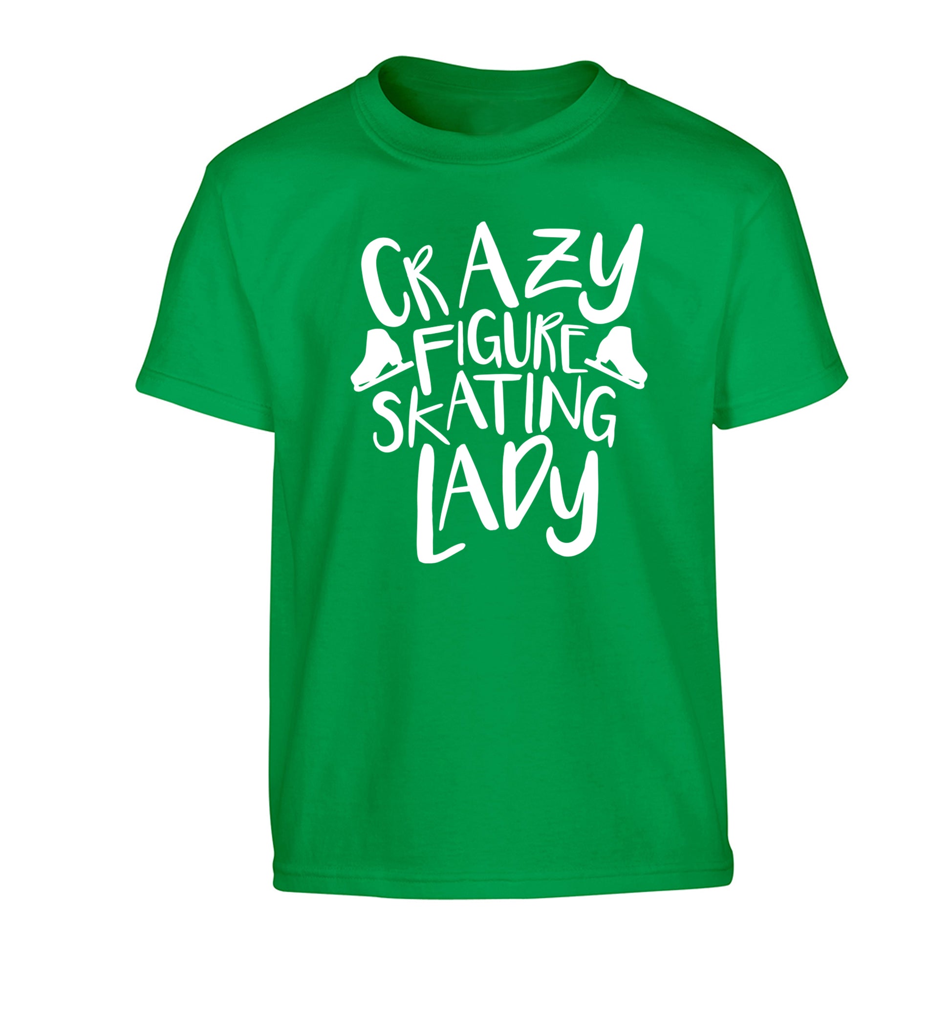 Crazy figure skating lady Children's green Tshirt 12-14 Years