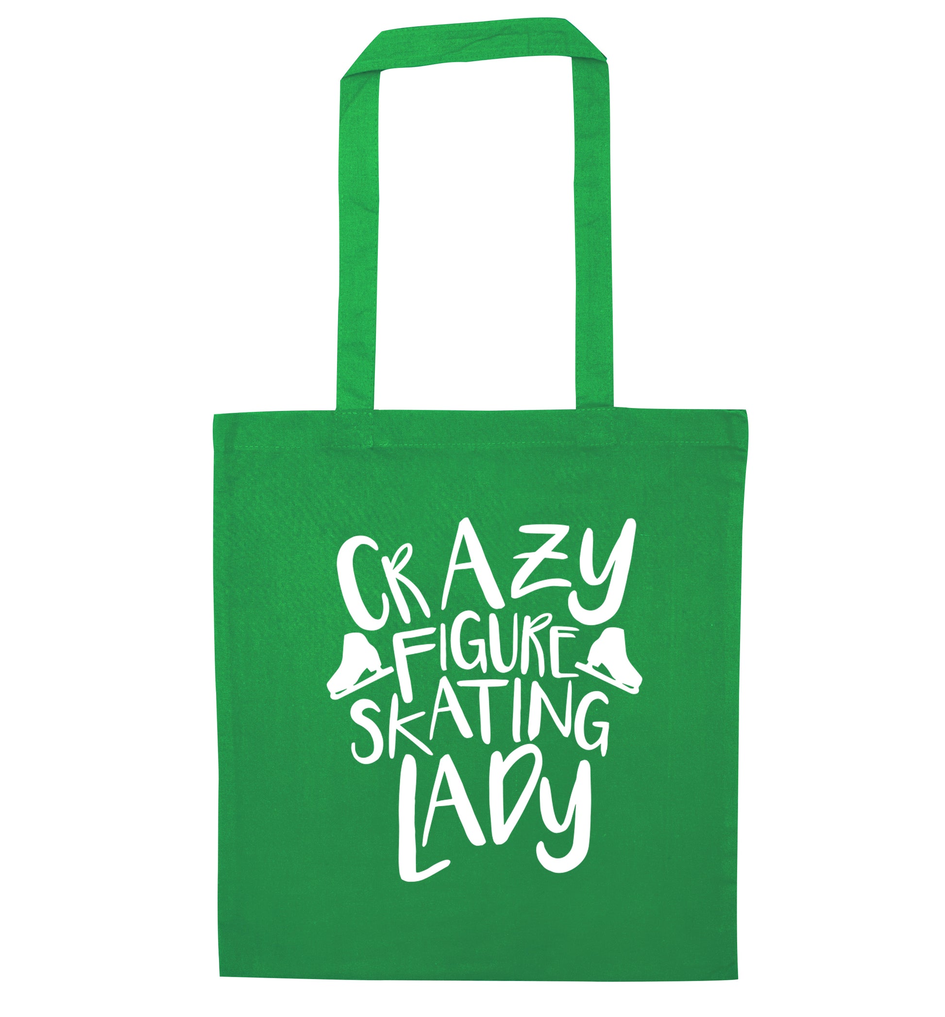 Crazy figure skating lady green tote bag