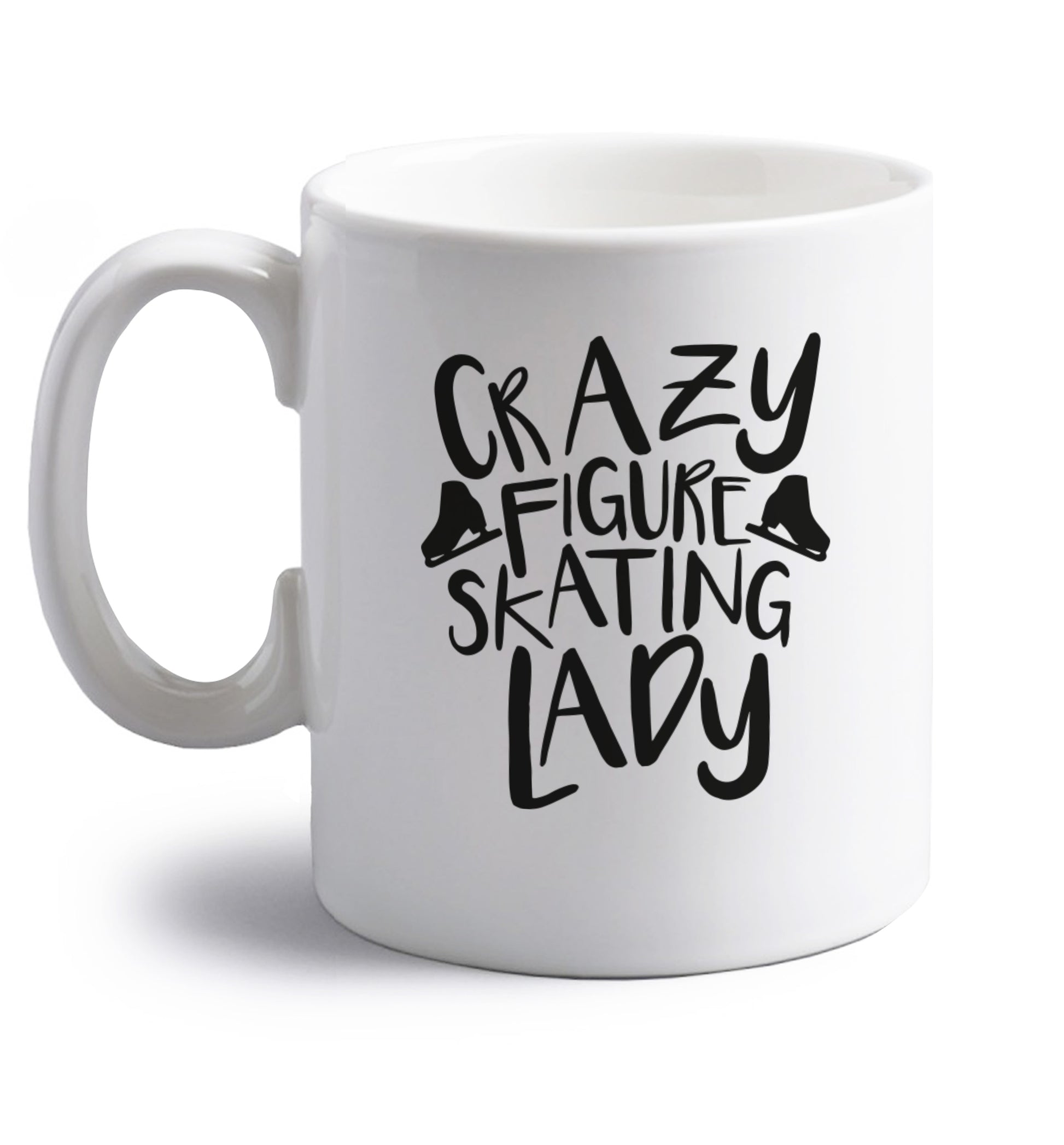 Crazy figure skating lady right handed white ceramic mug 