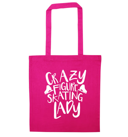Crazy figure skating lady pink tote bag