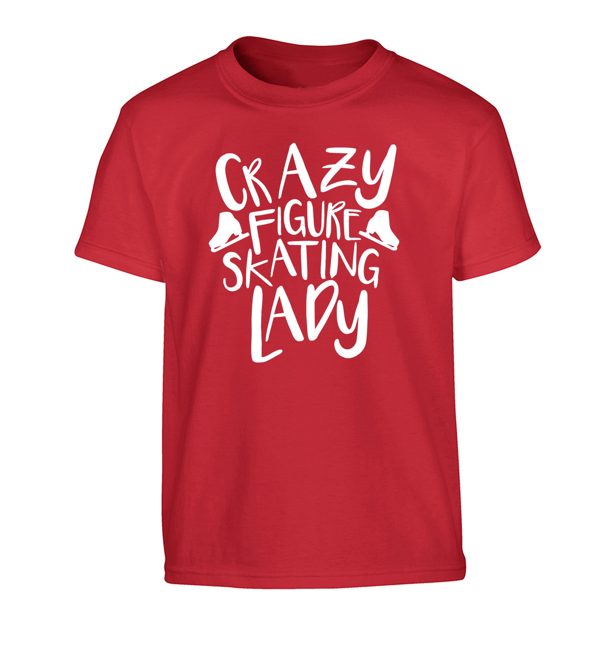 Crazy figure skating lady Children's red Tshirt 12-14 Years