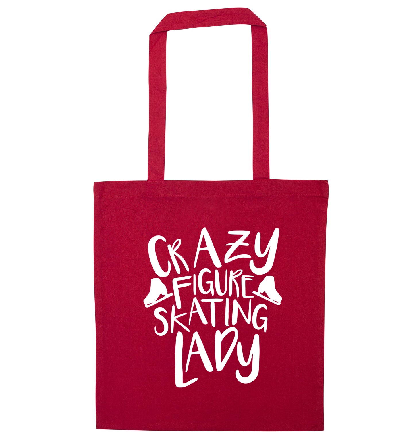 Crazy figure skating lady red tote bag