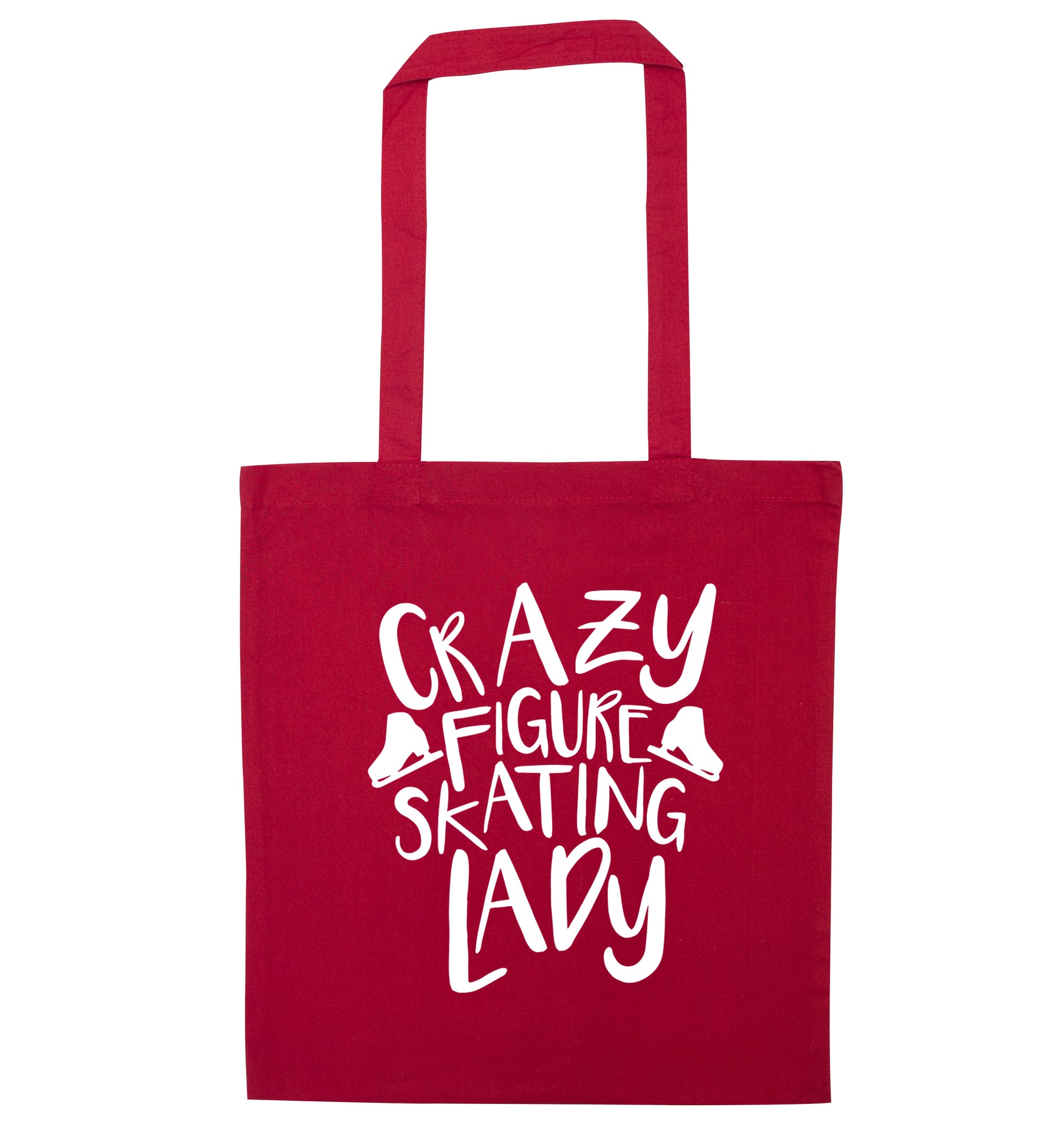 Crazy figure skating lady red tote bag